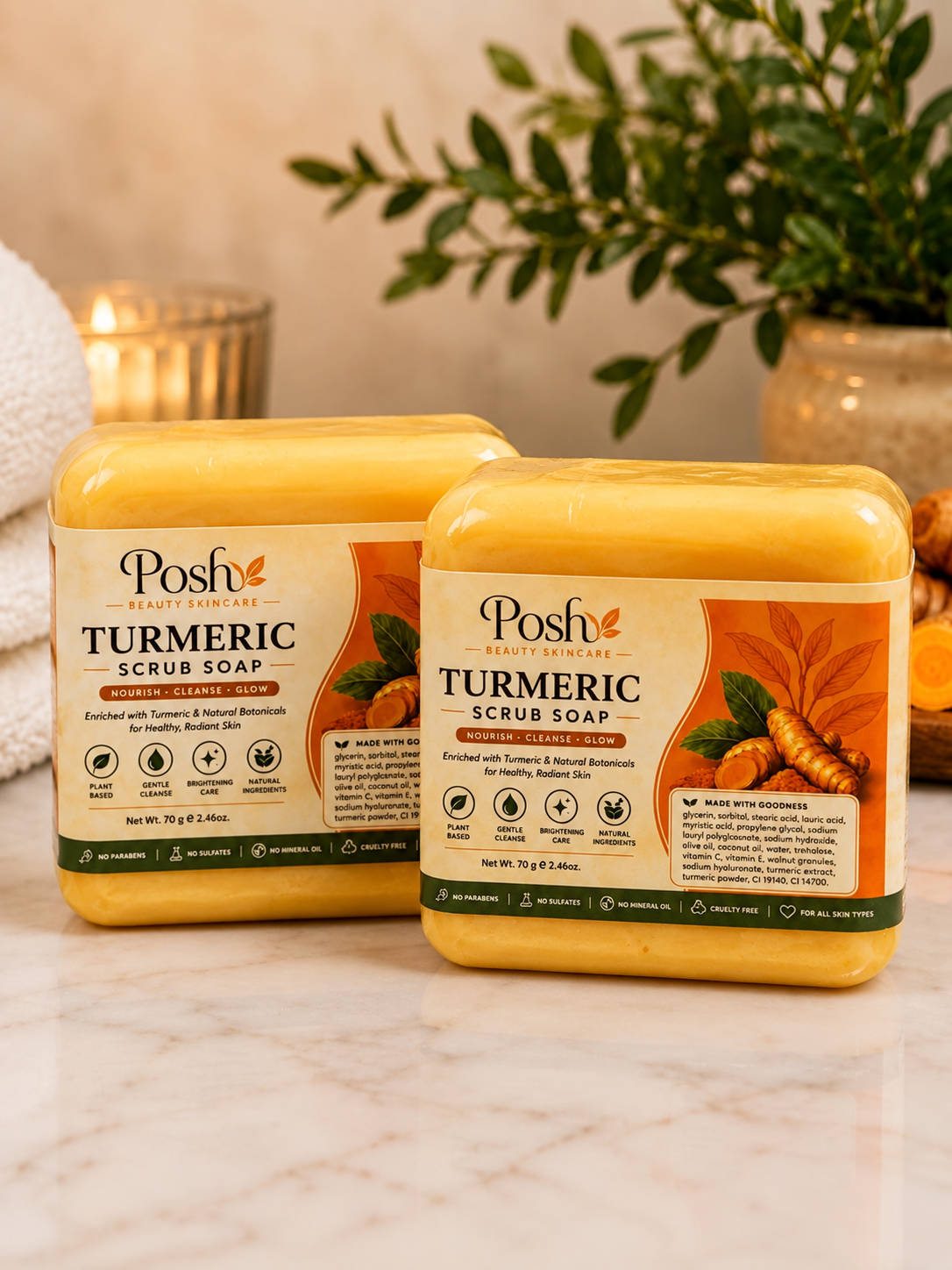 Posh Beauty Turmeric Scrub Soap – 2 Pack ✨